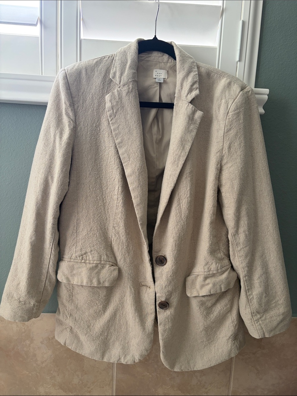 A New Day linen Neutral Beige Single-Breasted Textured Blazer